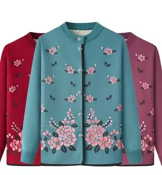 Теплая одежда для пожилых людей, утепленная бархатная зимняя одежда для среднего и пожилого возраста, женское пальто, комплект нижнего белья для матери, свитер для бабушки XL красный