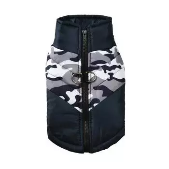 Теплая одежда для собак средних и маленьких собак, кошек, осенне-зимняя ветрозащитная куртка с D-образным кольцом для щенков, камуфляжная куртка для французского бульдога S