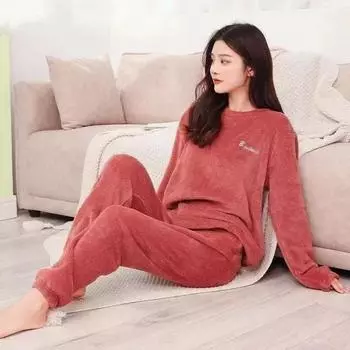 Теплая пижама для осени и зимы, женский семейный комплект одежды, теплая одежда, пижама для подростков, студентов, семейный комплект брюк M красный