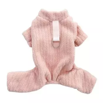 Теплая пижама для щенка Фланелевая одежда для собаки на четырех лапах Плюшевый комбинезон для собаки для осени и зимы XS розовый
