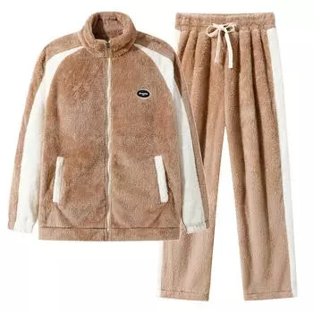 Теплая пижама, комплект из 2 предметов, мужской зимний толстый коралловый флис плюс бархатный толстый кардиган на молнии, размер плюс 8xl, свободный домашний костюм M