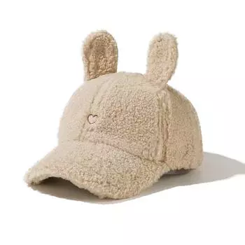 Теплая плюшевая бейсболка с вышивкой из овечьего флиса, простая шапка с кроличьими ушками для мужчин кофейный