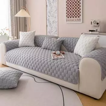 Теплая плюшевая подушка для дивана с кроликом, зимняя утолщенная бархатная подушка в клетку, нескользящая крышка дивана для гостиной, пылезащитное декоративное полотенце 70x70cm 1pcs зелёный