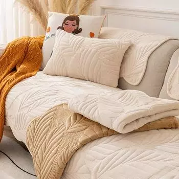 Теплая плюшевая подушка для дивана с рисунком в виде листьев, нескользящая толстая зимняя молочная бархатная подушка, универсальное полотенце для всех сезонов, простой стиль, коврик для сиденья 30*50cm pillowcase 1pcs