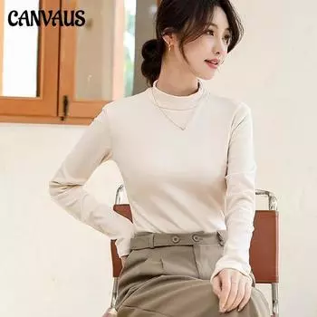 Теплая рубашка с толстым низом и полувысоким воротником, женская осенне-зимняя женская высокоэластичная футболка с длинными рукавами на внутренней стороне коленей M кофейный