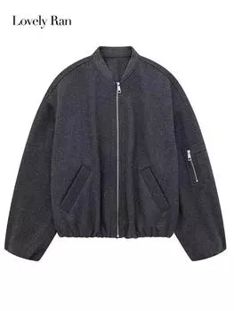 Теплая серая куртка-бомбер, женская повседневная верхняя одежда на молнии с длинными рукавами и карманами, утепленное осенне-зимнее свободное пальто, топ XS серый