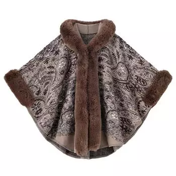 Теплая шаль из искусственного меха с принтом в стиле бохо для женщин. Мягкая, удобная и стильная накидка-пончо с большой накидкой с капюшоном. Роскошная меховая накидка для вечерней вечеринки. one size чёрный