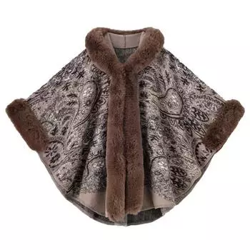 Теплая шаль из искусственного меха с принтом в стиле бохо для женщин. Мягкая, удобная и стильная накидка-пончо с большой накидкой с капюшоном. Роскошная меховая накидка для вечерней вечеринки. one size