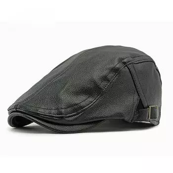 Теплая шапка для мужчин среднего и пожилого возраста, весенне-осенняя, берет из искусственной овчины, британская ретро-шляпа, кожаная кепка Adjustable чёрный