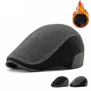 Теплая шапка для мужчин среднего и пожилого возраста, зимняя защита ушей, берет, кепка с козырьком серый