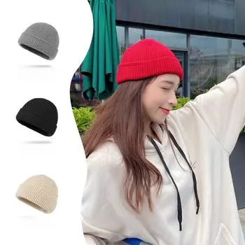 Теплая шапка из дыни для прогулок зимой, вязаная шапка для женщин, вязаная шапка для мужчин, однотонная, универсальная шапка-пуловер для пары