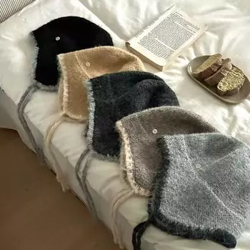 Теплая шапка пилота, шапка Baotou Lei Feng, осенне-зимняя вязаная шапка из смеси шерсти, защитная шапка для ушей, повседневная шерстяная шапка M56-58cm чёрный