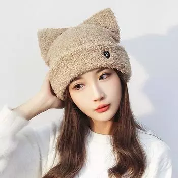 Теплая шапка с мультяшными ушками для кошек, милая защитная шапка для женщин и девочек, модная мягкая вышитая шапка с сердечками, теплая шапка на осень и зиму, подарки A4