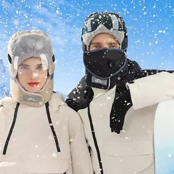 Теплая шапка Шарф 5 в 1 Наушники Шапка Защитные очки A чёрный