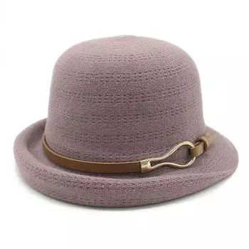 Теплая шапка Taro Purple Ladies Sun Hat Basin Hat Foreign Leather Buckle Bucket Hat Folding M56-58cm коричневый