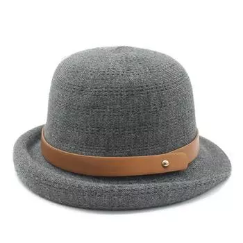 Теплая шапка в иностранном стиле, универсальная, женская шляпа от солнца, шляпа-ведро в иностранном стиле, кожаная шляпа-ведро с пряжкой, складная M56-58cm коричневый