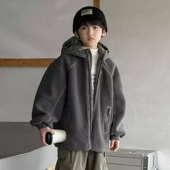 Теплая шерстяная куртка для мальчиков, пальто с капюшоном, детская зимняя одежда, наряды для маленьких мальчиков 170cm чёрный