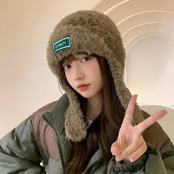 Теплая шерстяная шапка-бини с наушниками, зимняя шапка-капюшон, милая плюшевая шапка для защиты ушей, осенняя кофейный