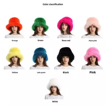 Теплая шляпа рыбака, осенне-зимняя, с широкими полями, утолщенная искусственная меховая лисья шапка, однотонная плюшевая женская шляпа чёрный