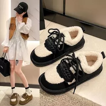 Теплая снежная новая зимняя женская хлопковая обувь с носком, женская обувь, зимняя обувь из кашемира и хлопка, нескользящие ботинки 36 чёрный
