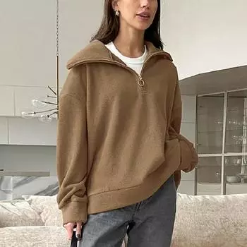Теплая толстовка для девочек, овечья шерсть, модная и универсальная спортивная толстовка, осенне-зимняя новинка, однотонный топ с застежкой-молнией и воротником S белый