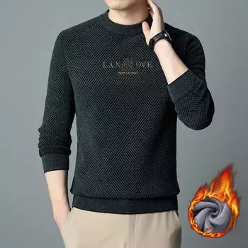 Теплая толстовка с капюшоном, зимний новый, на флисовой подкладке, толстый круглый вырез, вязаный свитер для мужчин M