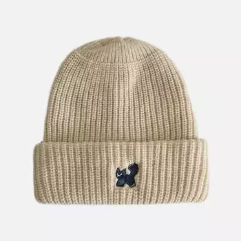 Теплая универсальная защитная шапка для ушей, модная холодная шапка для осени и зимы, простая вязаная шерстяная шапка с вышивкой в виде мультяшного котенка M56-58cm чёрный