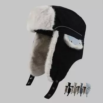 Теплая вельветовая плюшевая утолщенная шапка Lei Feng для активного отдыха, ветрозащитная пилотская мотоциклетная защитная шапка для ушей, лыжная шапка 56-58cm чёрный