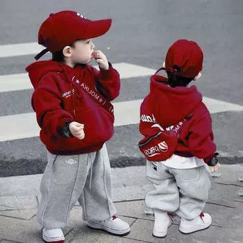 Теплая вельветовая универсальная толстовка с капюшоном для мальчиков на весну и осень 100 синий