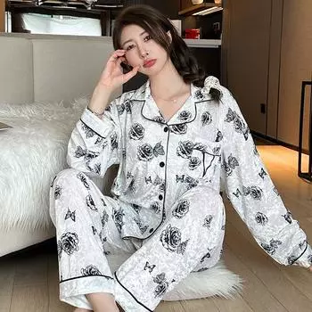 Теплая велюровая ночная рубашка, женские брюки, комплект, женская бархатная пижама, роскошная пижама с цветочным принтом и бабочками, с длинным рукавом, домашняя одежда, 2 шт. M