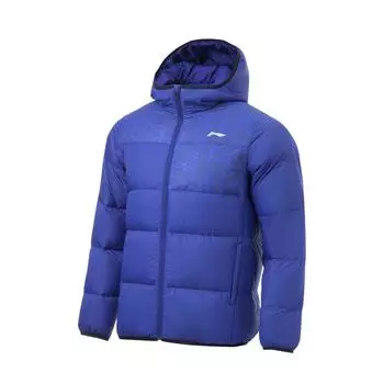 Теплая ветрозащитная мужская куртка для настольного тенниса Li Ning с цветным блоком и логотипом, короткая, с капюшоном, королевского синего цвета AYMT023-1 L