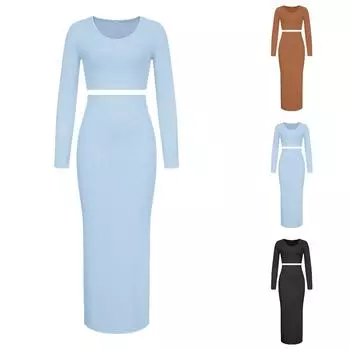 Теплая вязаная рубашка с длинными рукавами в европейском и американском стиле, осенняя женская сексуальная верхняя одежда, свитер с юбкой на бедрах XL чёрный