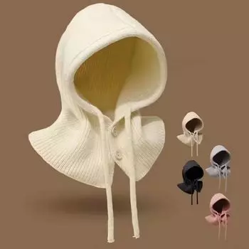 Теплая вязаная шапка-бини с завязками на шее, воротник-снуд, капюшон, высококачественный шарф, балаклава, шапки для отдыха на природе серый