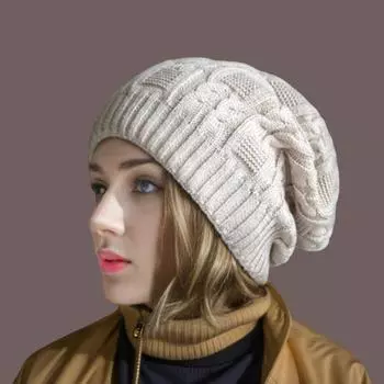 Теплая вязаная шапка для родов, большая окружность головы, универсальная защита ушей, модная шерстяная шапка, женская зимняя холодная шапка High elasticity