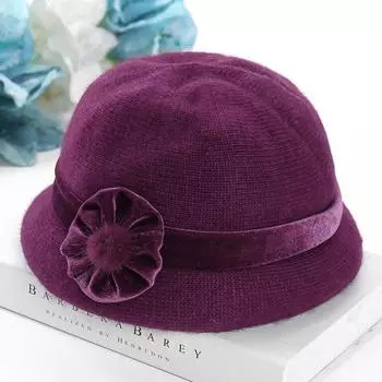 Теплая вязаная шапка из кроличьей шерсти для пожилых людей среднего возраста на осень-зиму, для бабушки, свекрови, тети, шапка с бархатной пряжей для мамы one size бордовый