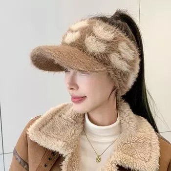 Теплая вязаная шапка с утиным язычком женская осенне-зимняя утолщенная ворсистая защитная шапка для ушей шерстяная пустая шляпа для спорта и бега бейсболка one hat темно-коричневого