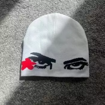 Теплая вязаная шапка с жаккардовым узором Y2K осень/зима для мужчин и женщин Onesize белый