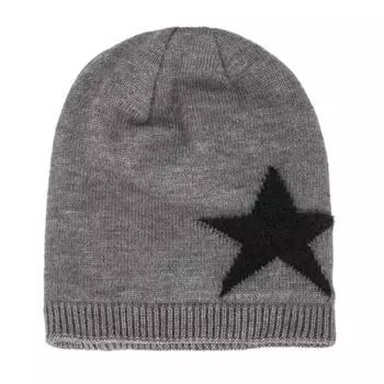 Теплая вязаная шерстяная шапка Зимний флисовый утолщенный пуловер с пентаграммой Мужская походная шапка чёрный