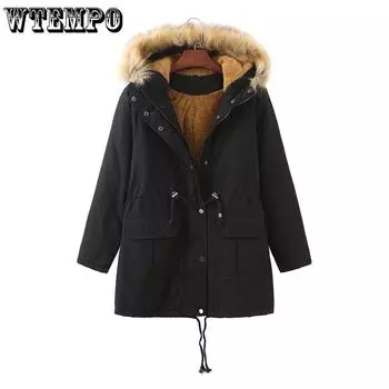 Теплая женская хлопковая куртка с капюшоном, пуховик с флисом, осень и зима, большие размеры, пирог для преодоления S хаки