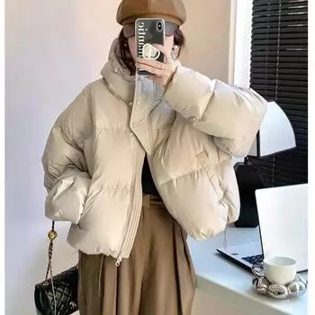 Теплая женская куртка-пуховик с капюшоном, зимнее новое короткое пальто в стиле колледжа и хлопковое пальто S