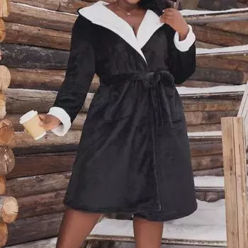 Теплая женская пижама с длинными рукавами: Уютный кардиган-халат в европейском и американском стиле в осенне-зимнем стиле 1XL