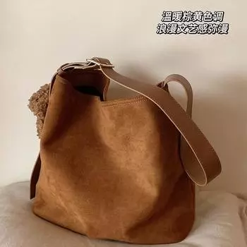 Теплая женская сумка-тоут с латте 2024 года, большая свободная сумка на одно плечо, сумка через плечо, осенне-зимняя фланелевая женская сумка