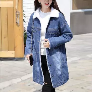 Теплая зимняя джинсовая куртка на меху, женская модная осенняя шерстяная подкладка, женские куртки-бомберы S синий