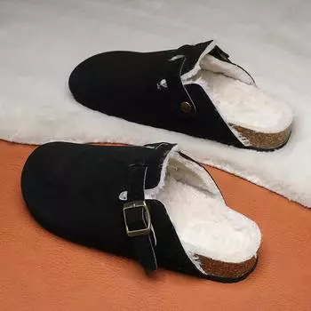 Теплая зимняя хлопковая обувь, мужские теплые меховые домашние тапочки, нескользящие плюшевые тапочки из ЭВА, домашние тапочки для пар с толстой подошвой, шлепанцы 36 чёрный