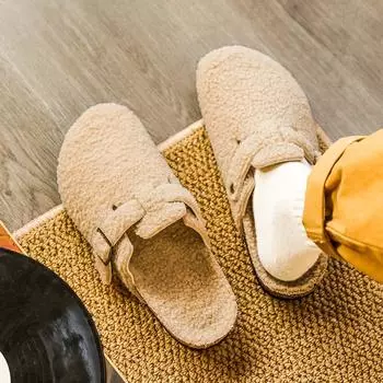 Теплая зимняя хлопковая обувь, мужские теплые меховые домашние тапочки, нескользящие плюшевые тапочки из ЭВА, домашние тапочки для пар с толстой подошвой, шлепанцы 36-37 чёрный