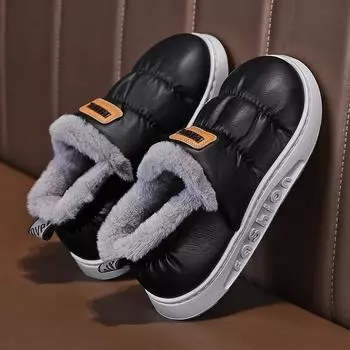 Теплая зимняя хлопковая обувь, женские теплые меховые домашние тапочки, нескользящие плюшевые тапочки из ЭВА, домашние тапочки для пар с толстой подошвой, шлепанцы 40-41 чёрный