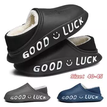 Теплая зимняя хлопковая обувь, женские теплые меховые домашние тапочки, нескользящие плюшевые тапочки из ЭВА, домашние тапочки для пар с толстой подошвой, шлепанцы 40-41 чёрный