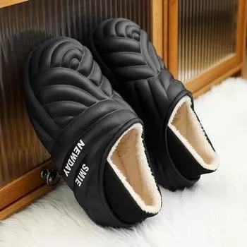 Теплая зимняя хлопковая обувь, женские теплые меховые домашние тапочки, нескользящие плюшевые тапочки из ЭВА, домашние тапочки для пар с толстой подошвой, шлепанцы 36-37 чёрный