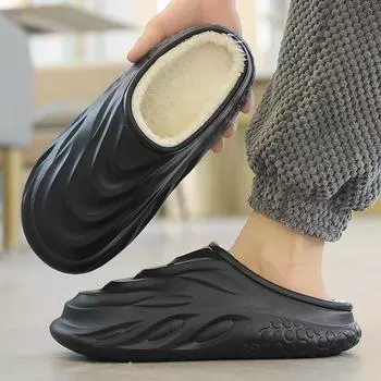 Теплая зимняя хлопковая обувь, женские теплые меховые домашние тапочки, нескользящие плюшевые тапочки из ЭВА, домашние тапочки для пар с толстой подошвой, шлепанцы 36-37 чёрный