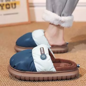 Теплая зимняя хлопковая обувь, женские теплые меховые домашние тапочки, нескользящие плюшевые тапочки из ЭВА, домашние тапочки для пар с толстой подошвой, шлепанцы 40-41 хаки
